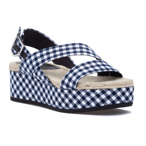 MEGAN SANDAL NAVY GINGHAM - Picture 2 of 8